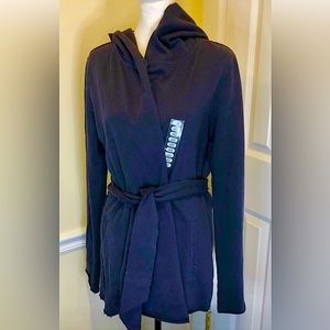 LUCKY BRAND Navy Blue Belted Open Hooded Jacket w Pockets Sz Large NWT